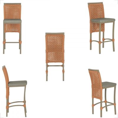 2 Banqueta Em Alumínio Roma Fendi Corda Náutica Tecido 8 Terra Cota