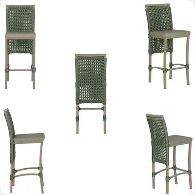 2 Banqueta Em Alumínio Roma Fendi Corda Náutica Tecido 8 Verde