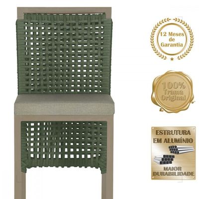 2 Banqueta Em Alumínio Roma Fendi Corda Náutica Tecido 8 Verde