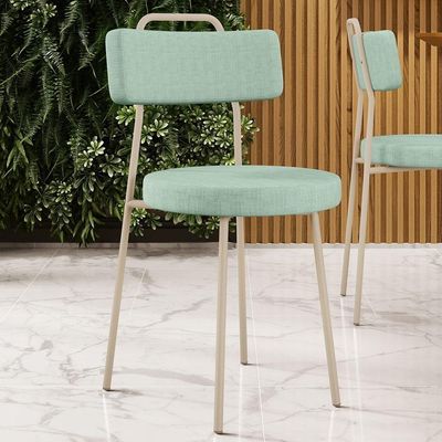 Cadeira Decorativa Estofada Para Sala De Jantar Barcelona Arena L02 Linho Verde Menta - Lyam Decor