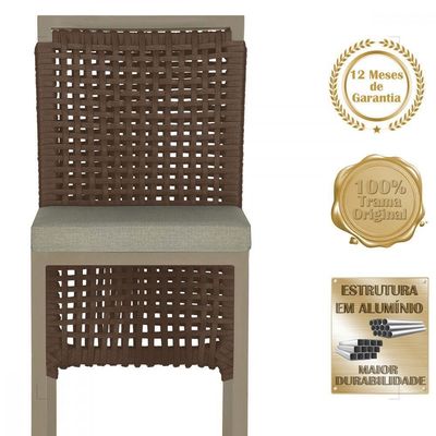 2 Banqueta Em Alumínio Roma Fendi Corda Náutica Tecido 8 Marrom