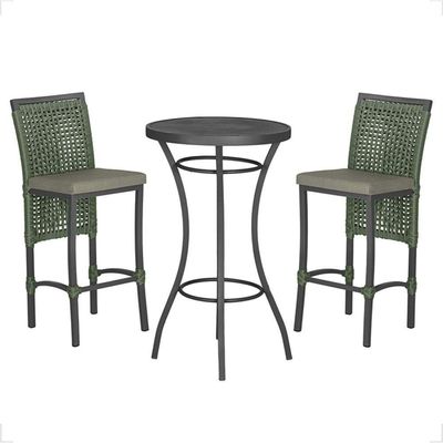 Mesa Bistrô E 2 Banquetas Roma Preta Corda Estofado 7 Trama Verde