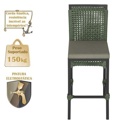 Mesa Bistrô E 2 Banquetas Roma Preta Corda Estofado 7 Trama Verde