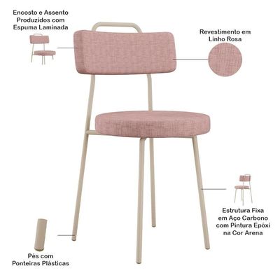 Kit 08 Cadeiras Decorativa Estofada Para Sala De Jantar Barcelona Arena L02 Linho Rosa - Lyam Decor