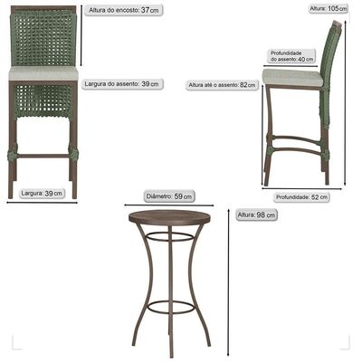 Mesa Bistrô 2 Banquetas Roma Marrom Corda Náutica 3 Trama Verde