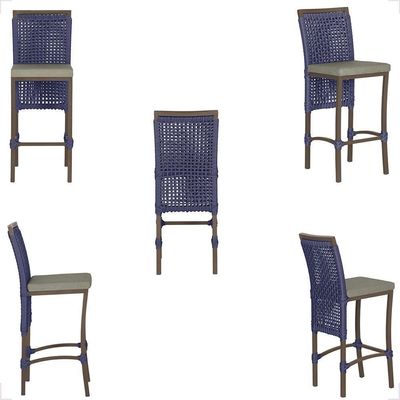 Mesa Bistrô E 2 Banquetas Roma Marrom Corda Estofado 7 Trama Azul