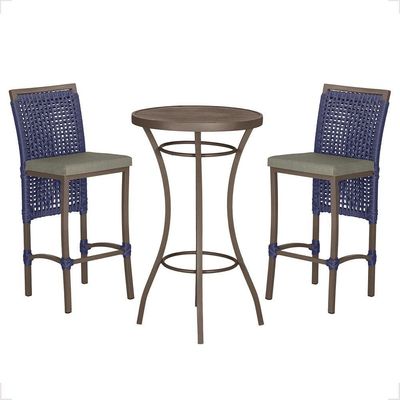 Mesa Bistrô E 2 Banquetas Roma Marrom Corda Estofado 7 Trama Azul