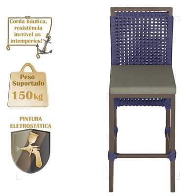 Mesa Bistrô E 2 Banquetas Roma Marrom Corda Estofado 7 Trama Azul