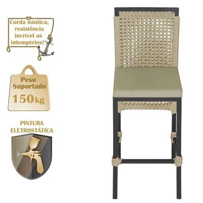 Mesa Bistrô E 4 Banquetas Roma Preta, Corda Estofado 7 Trama Rami