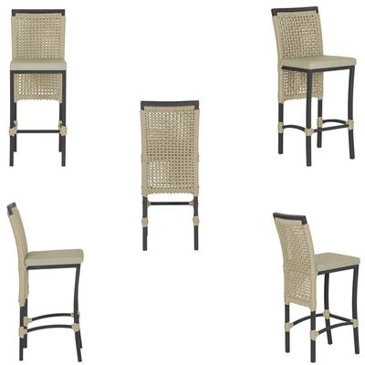 Mesa Bistrô E 4 Banquetas Roma Preta, Corda Estofado 7 Trama Rami