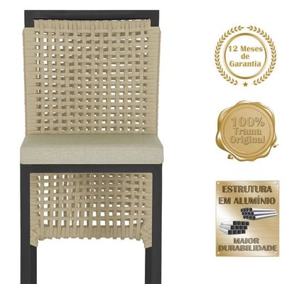 Mesa Bistrô E 4 Banquetas Roma Preta, Corda Estofado 7 Trama Rami