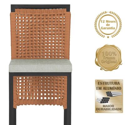 Mesa Bistrô Com 2 Banquetas Roma Preta Corda Náutica 3 Trama Terra Cota