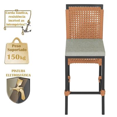 Mesa Bistrô Com 2 Banquetas Roma Preta Corda Náutica 3 Trama Terra Cota