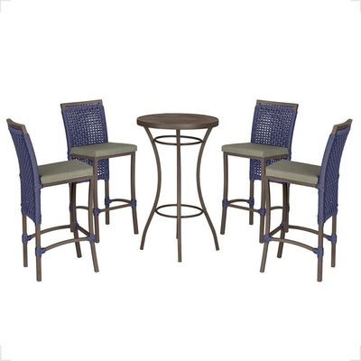 Mesa Bistrô E 4 Banquetas Roma Marrom Corda Estofado 8 Trama Azul