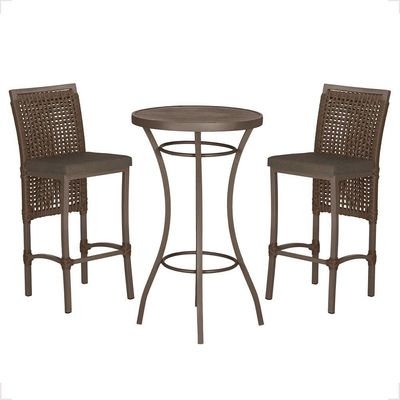 Mesa Bistrô E 2 Banquetas Roma Marrom Corda Estofado 9 Trama Marrom