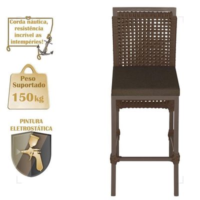 Mesa Bistrô E 2 Banquetas Roma Marrom Corda Estofado 9 Trama Marrom