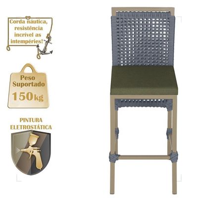Mesa Bistro E 2 Banquetas Roma Fendi Corda Náutica 13 Prata