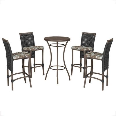 Mesa Bistrô E 4 Banquetas Roma Marrom Corda Estofado 6 Trama Preto