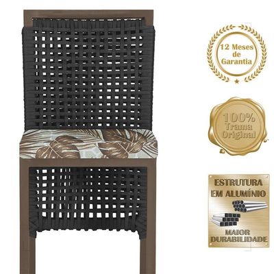 Mesa Bistrô E 4 Banquetas Roma Marrom Corda Estofado 6 Trama Preto