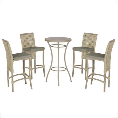 Mesa Bistrô E 4 Banquetas Roma Fendi Corda Estofado 8 Trama Rami