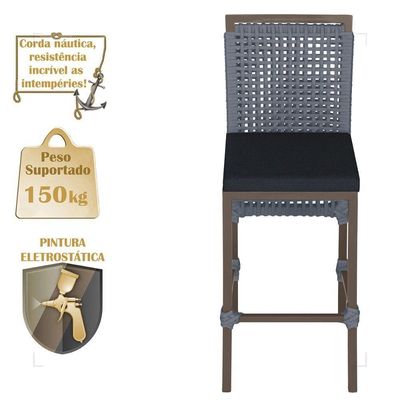 Mesa Bistro E 2 Banquetas Roma Marrom Corda Náutica 12 Prata