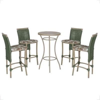 Mesa Bistrô E 4 Banquetas Roma Fendi Corda Estofado 6 Trama Verde