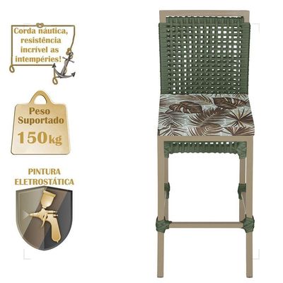 Mesa Bistrô E 4 Banquetas Roma Fendi Corda Estofado 6 Trama Verde