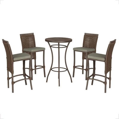 Mesa Bistrô E 4 Banquetas Roma Marrom Corda Estofado 8 Trama Marrom