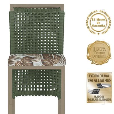 Mesa Bistrô E 4 Banquetas Roma Fendi Corda Estofado 6 Trama Verde