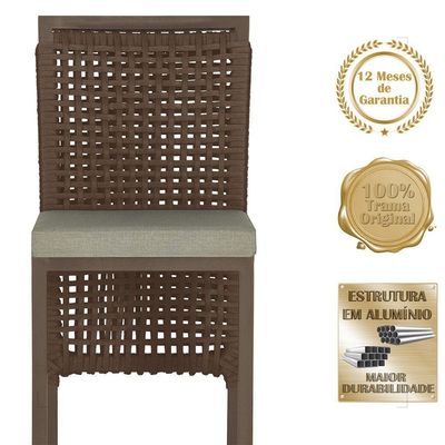Mesa Bistrô E 4 Banquetas Roma Marrom Corda Estofado 8 Trama Marrom