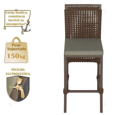 Mesa Bistrô E 4 Banquetas Roma Marrom Corda Estofado 8 Trama Marrom