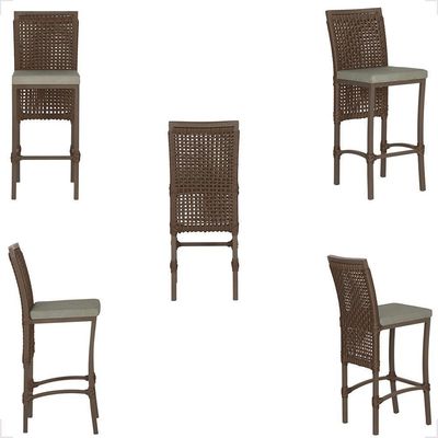 Mesa Bistrô E 4 Banquetas Roma Marrom Corda Estofado 8 Trama Marrom