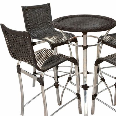 4 Banquetas Haiti + Mesa Bistrô Alumínio Com Tampo Tramado Tabaco
