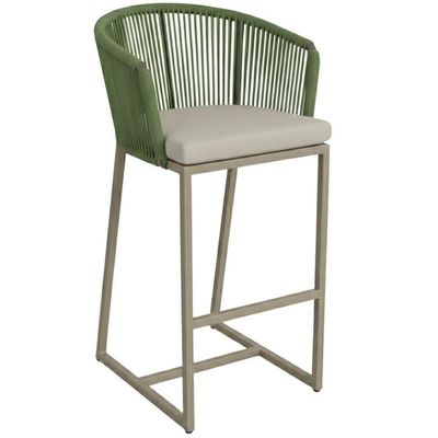 Banqueta Noronha Em Alumínio E Corda Náutica Trama Original Verde Musgo