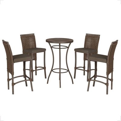 Mesa Bistrô E 4 Banquetas Roma Marrom Corda Estofado 9 Trama Marrom