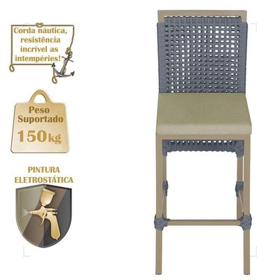 Mesa Bistrô E 2 Banquetas Roma Fendi Corda Estofado 7 Trama Prata