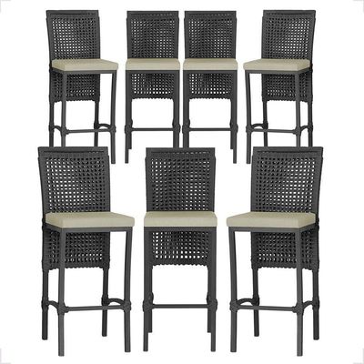 07 Banquetas Em Alumínio Roma Preta Corda Náutica Tecido 7 Preto