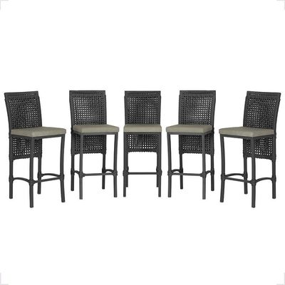 5 Banqueta Em Alumínio Roma Preta Corda Náutica Tecido 8 Preto