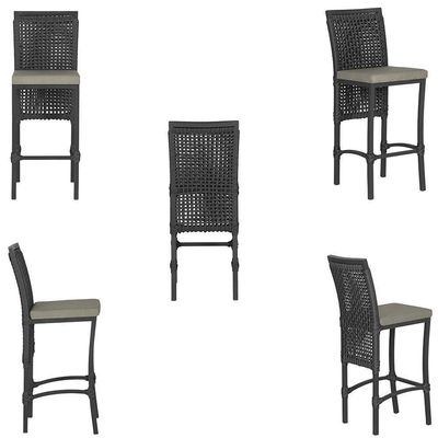5 Banqueta Em Alumínio Roma Preta Corda Náutica Tecido 8 Preto