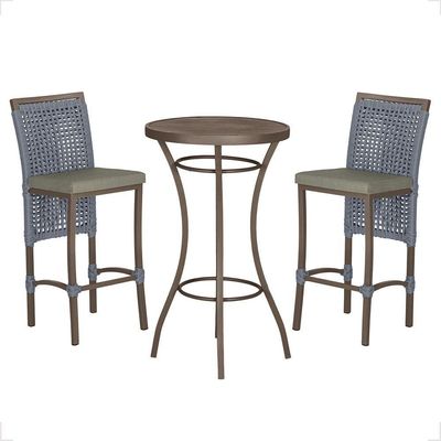 Mesa Bistrô E 2 Banquetas Roma Marrom Corda Estofado 7 Trama Prata