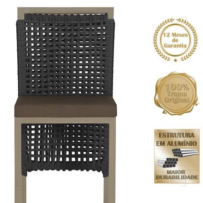 Mesa Bistrô E 4 Banquetas Roma Fendi Corda Estofado 9 Trama Preto