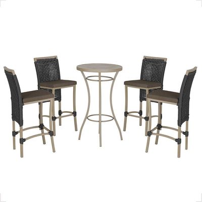 Mesa Bistrô E 4 Banquetas Roma Fendi Corda Estofado 9 Trama Preto