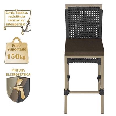 Mesa Bistrô E 4 Banquetas Roma Fendi Corda Estofado 9 Trama Preto