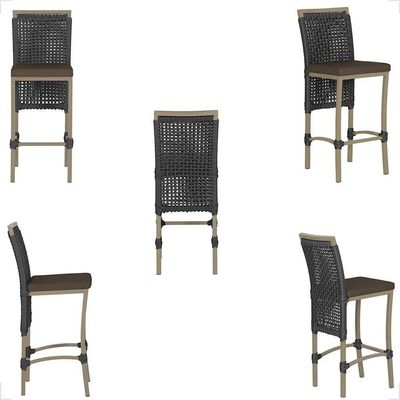Mesa Bistrô E 4 Banquetas Roma Fendi Corda Estofado 9 Trama Preto