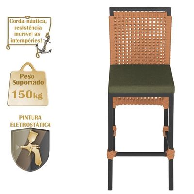 Mesa Bistro E 2 Banquetas Roma Preta Corda Náutica 13 Trama Terra Cota