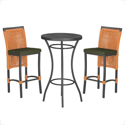 Mesa Bistro E 2 Banquetas Roma Preta Corda Náutica 13 Trama Terra Cota