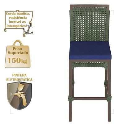 Mesa Bistrô 2 Banquetas Roma Marrom Corda Estofado 10 Trama Verde