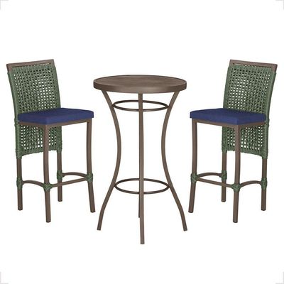 Mesa Bistrô 2 Banquetas Roma Marrom Corda Estofado 10 Trama Verde