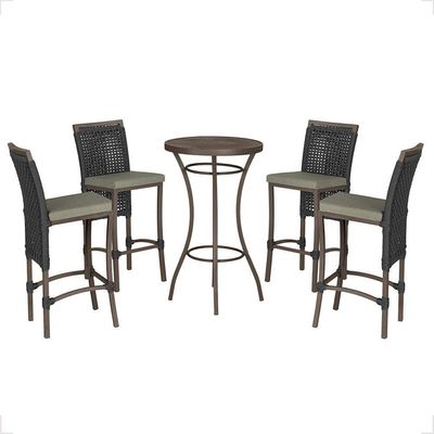 Mesa Bistrô E 4 Banquetas Roma Marrom Corda Estofado 8 Trama Preto