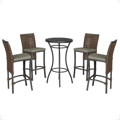 Mesa Bistrô E 4 Banquetas Roma Preta Corda Estofado 8 Trama Marrom